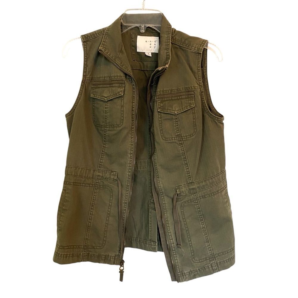 A New Day Olive Green Sleeveless Cargo Utility Zippered Vest Size Small